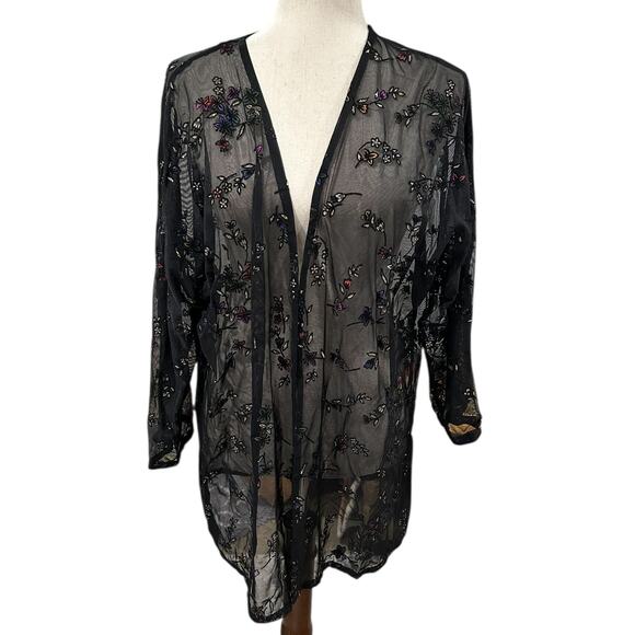 Unbranded Sheer Net Black Jacket with Glitter Floral Detail 3/4 Sleeve No Size - Picture 1 of 4